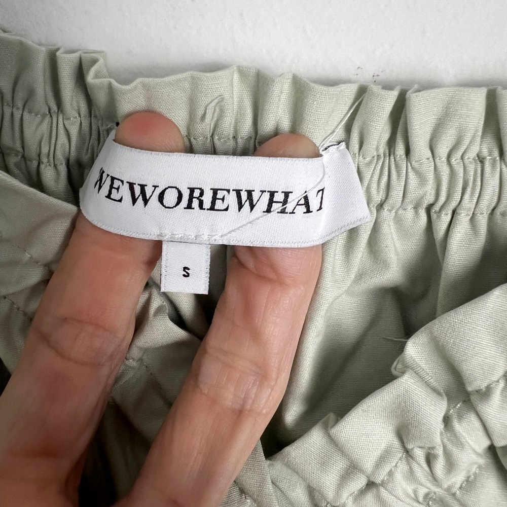 WeWoreWhat‎ Small Cotton Poplin Sage Green Puff Sleeve Smocked Midi Dress - Picture 9 of 11